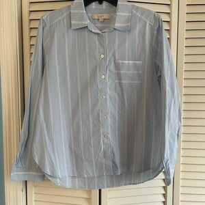 LOFT Blue and White Striped Shirt